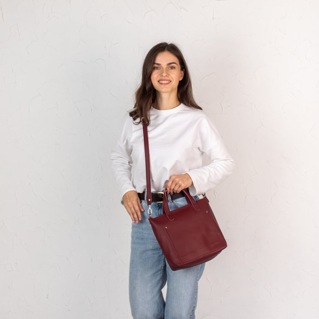 Burgundy pebbled - Leather Purse Backpack