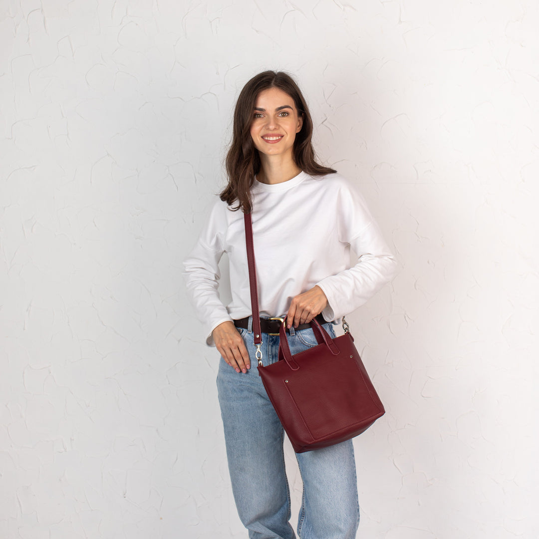 Burgundy pebbled - Leather Purse Backpack