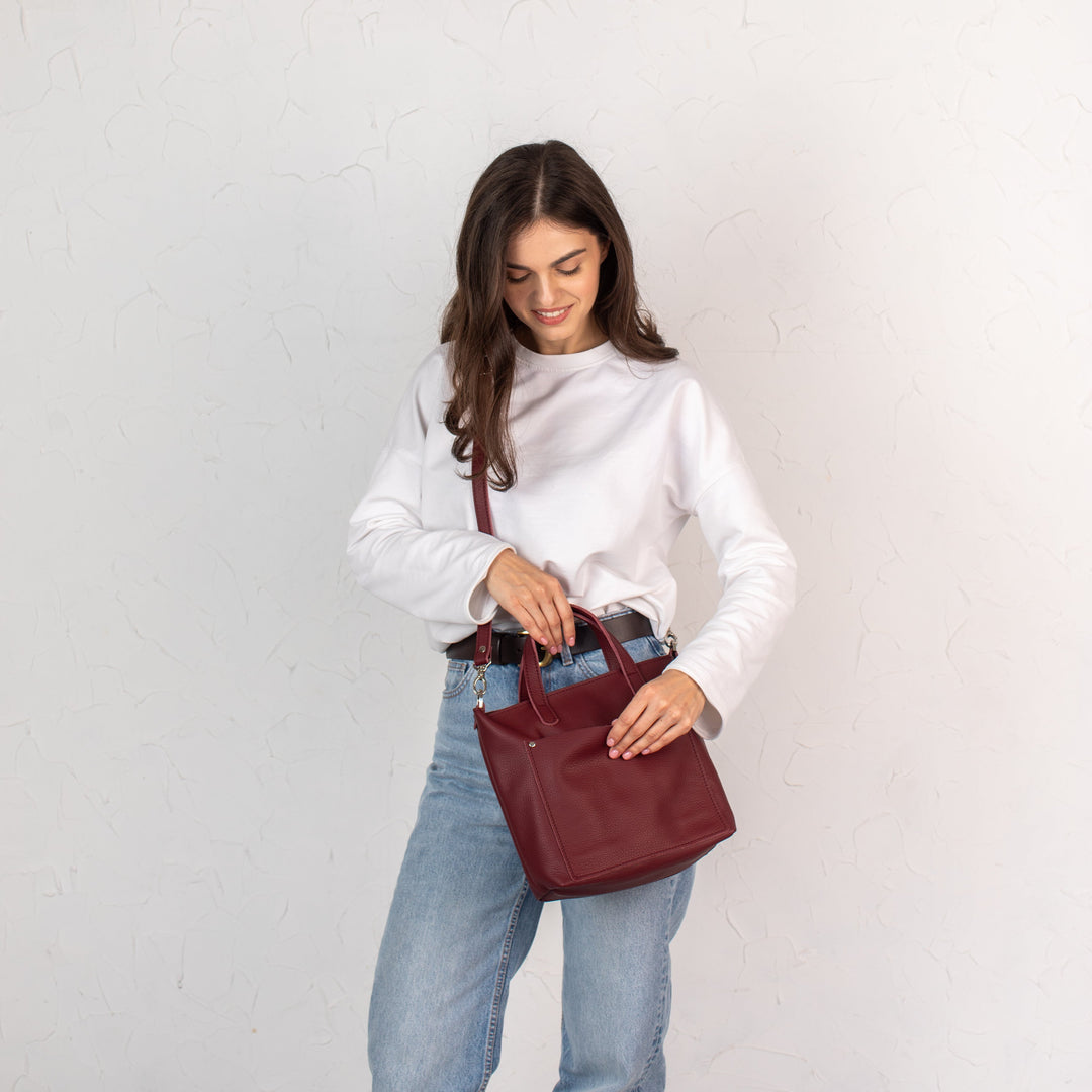 Burgundy pebbled - Leather Purse Backpack