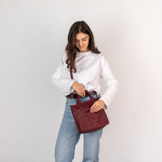 Burgundy pebbled - Leather Purse Backpack