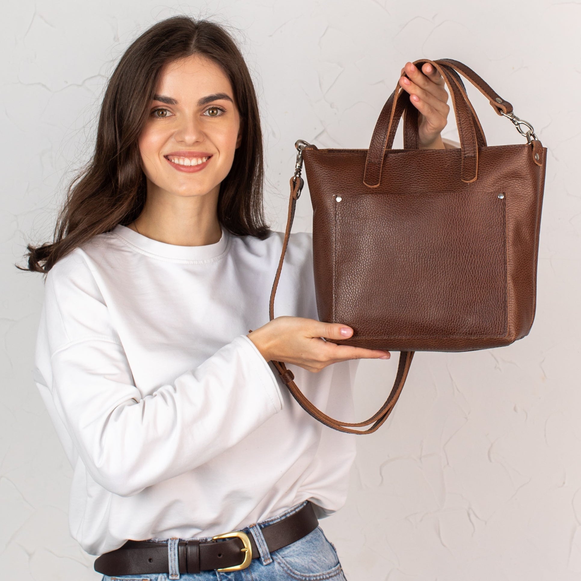 Dark Brown pebbled - Leather Purse Backpack