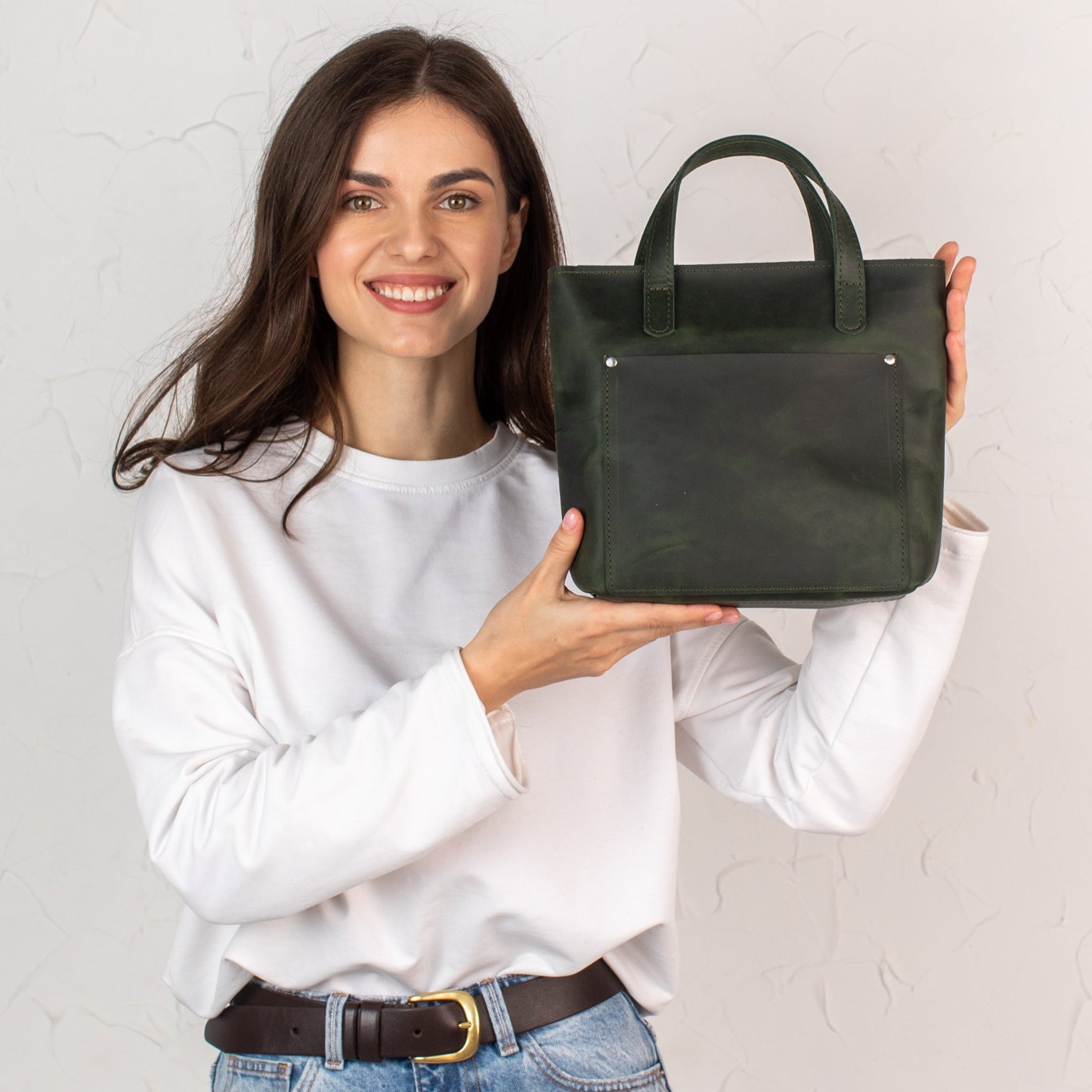 Green smooth - Leather Purse Backpack