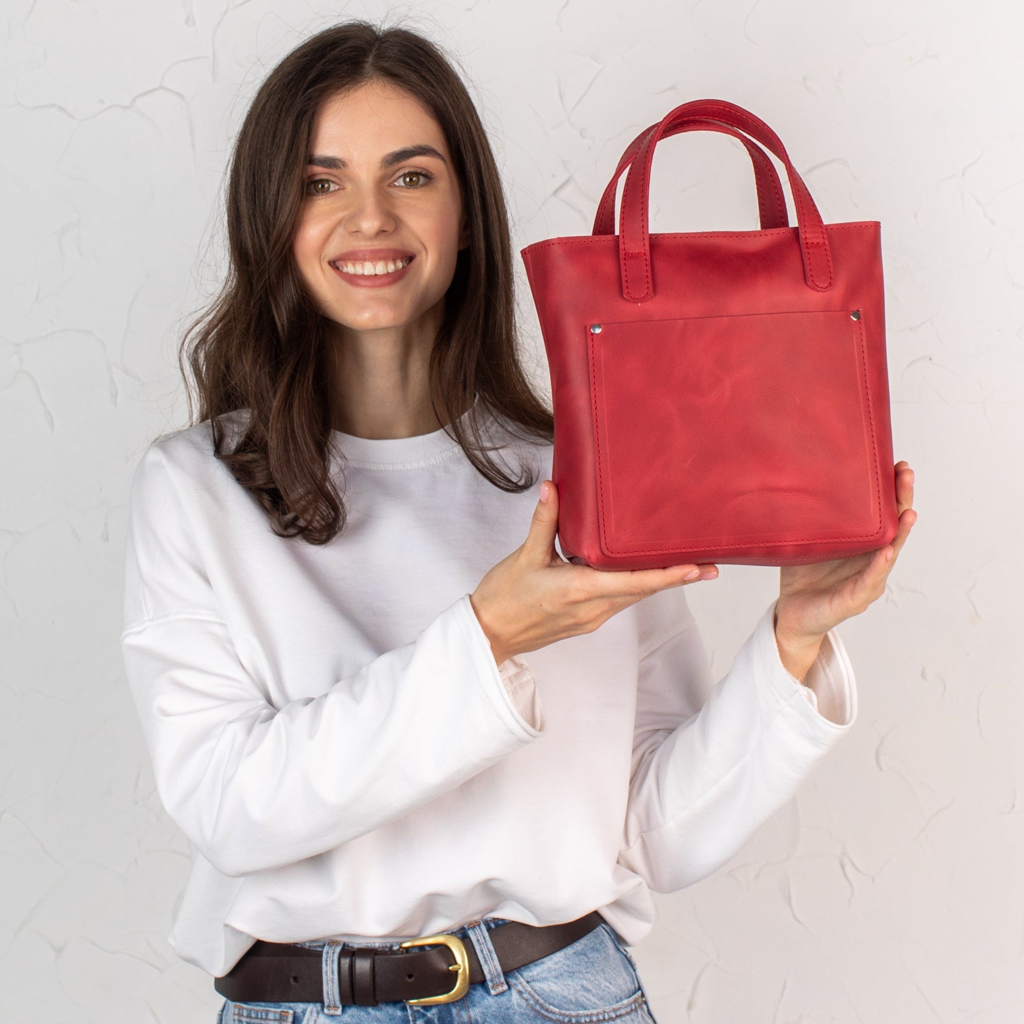 Red smooth - Leather Purse Backpack