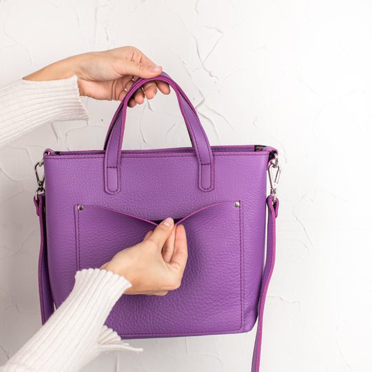 Purple double face leather mini tote bag - Leather Purse Backpack