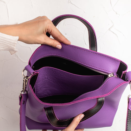 Purple double face leather mini tote bag - Leather Purse Backpack