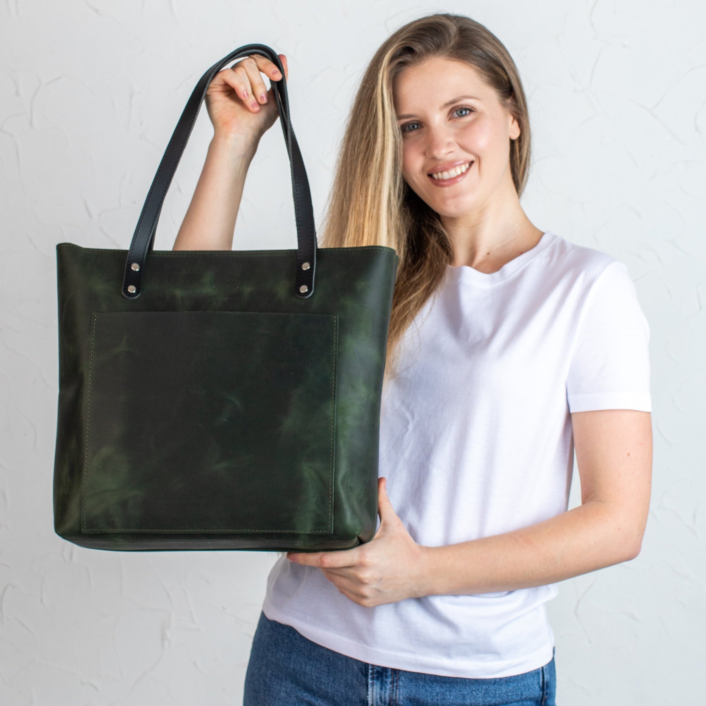 Green smooth - Leather Purse Backpack