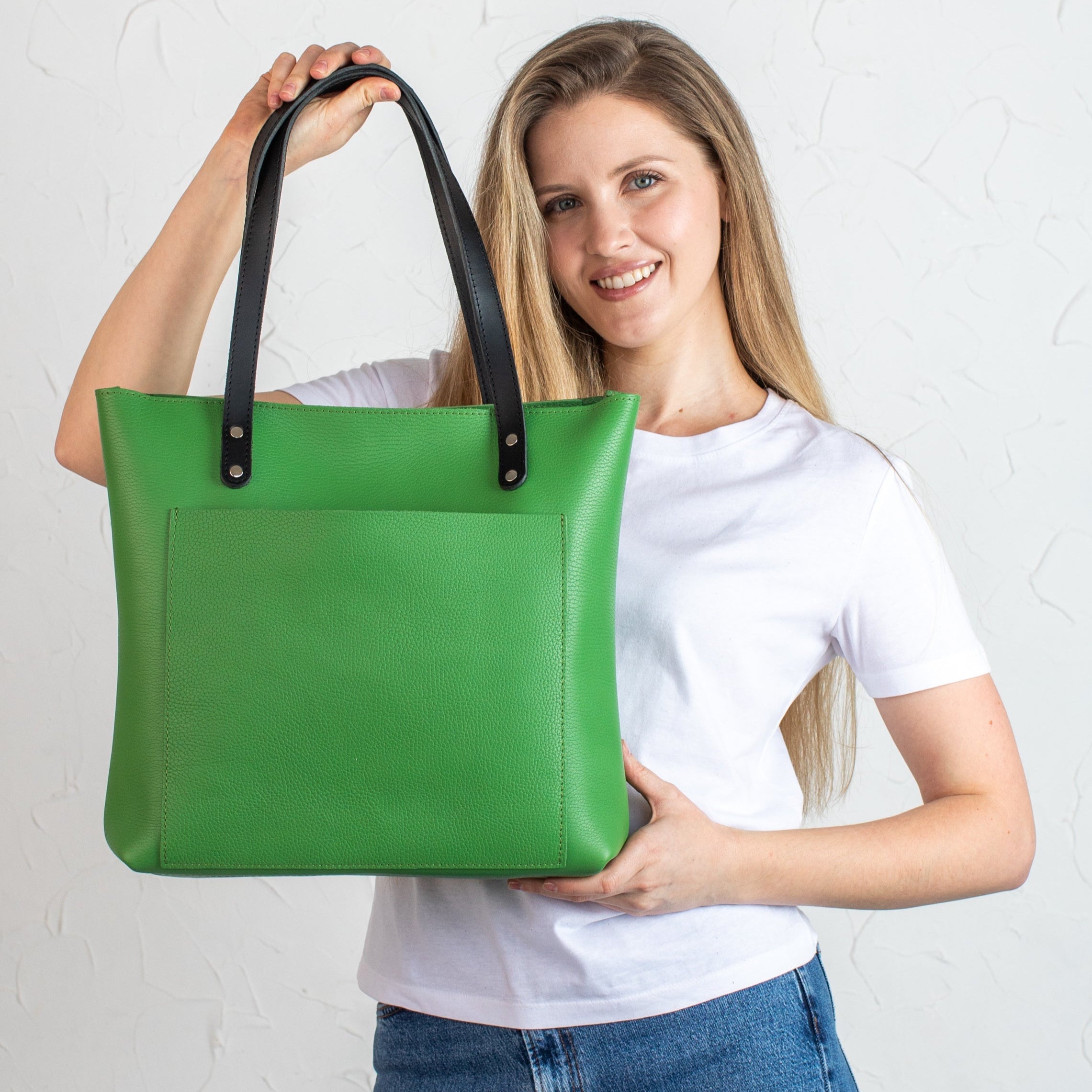 Bright Green Pebbled Leather Tote Bag - Leather Purse Backpack