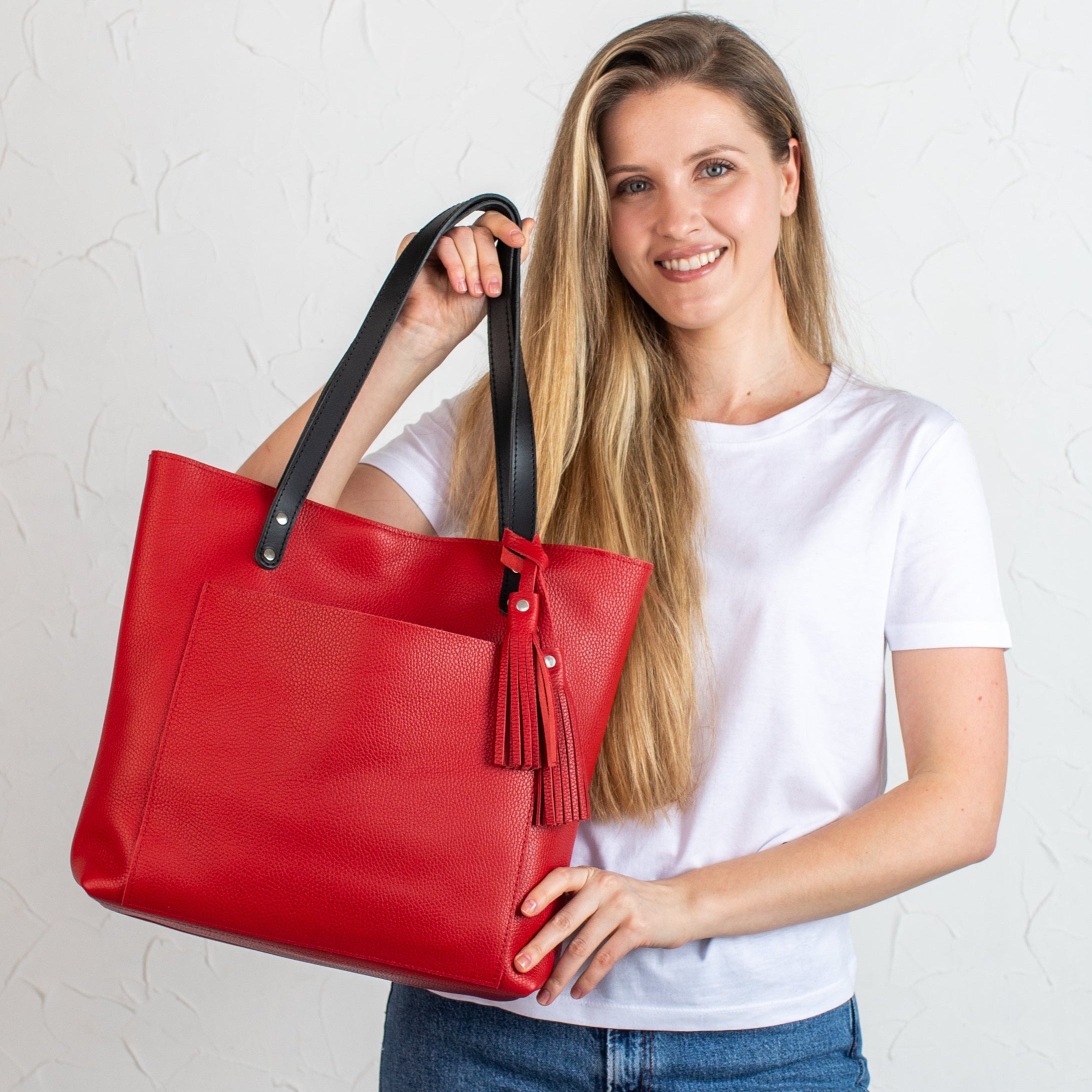 Red Pebbled Leather Tote Bag - Leather Purse Backpack