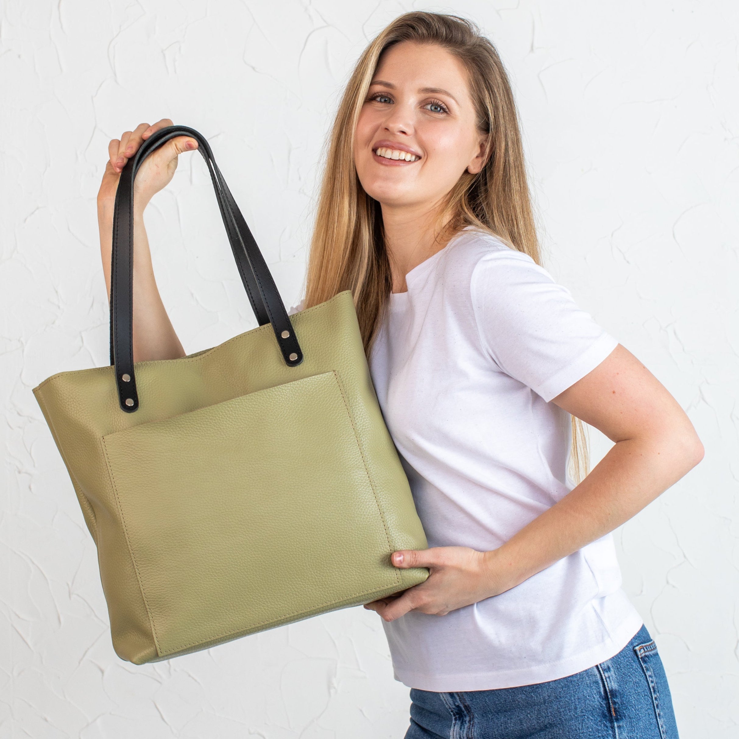 Avocado Pebbled Leather Tote Bag - Leather Purse Backpack