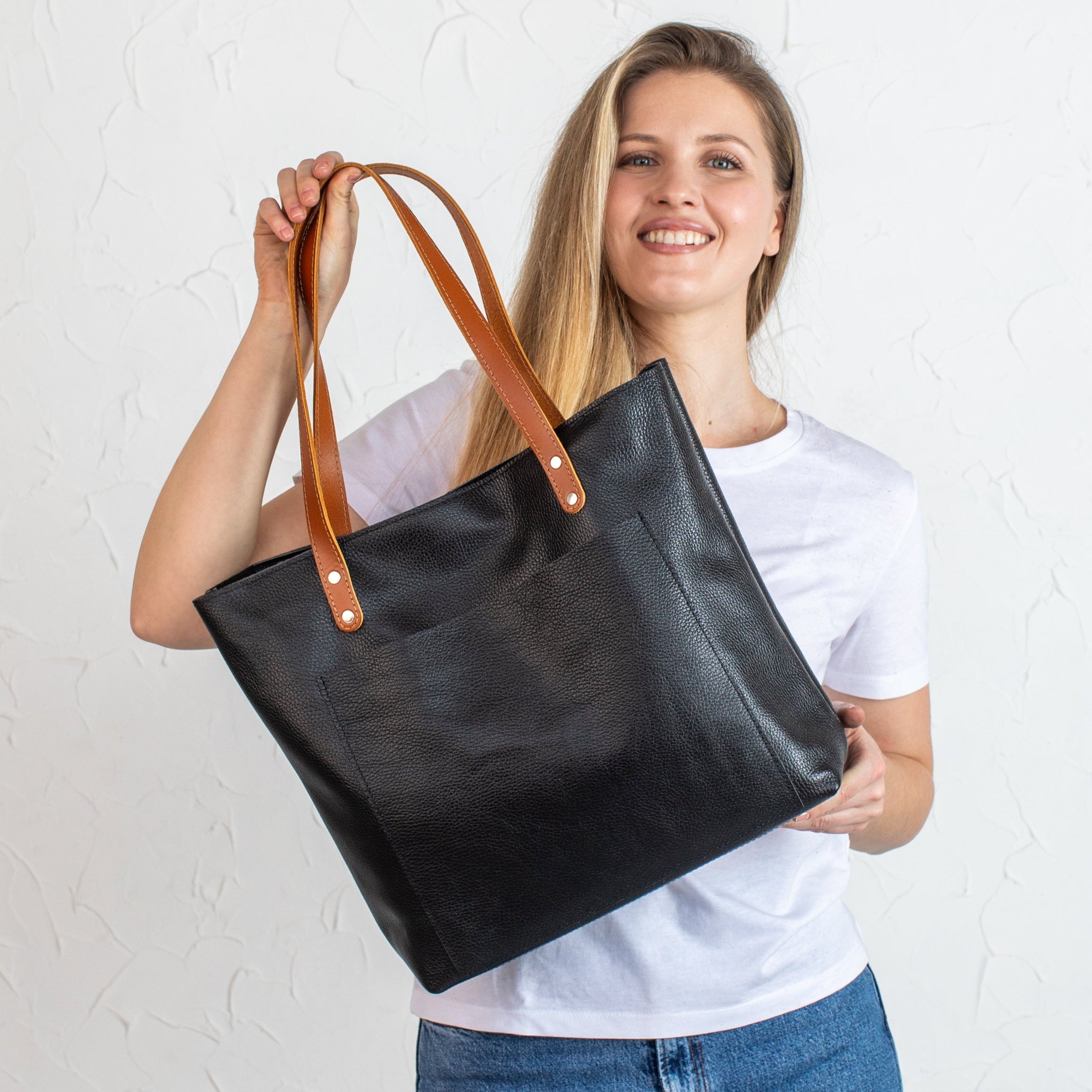 Black Pebbled Leather Tote Bag - Leather Purse Backpack