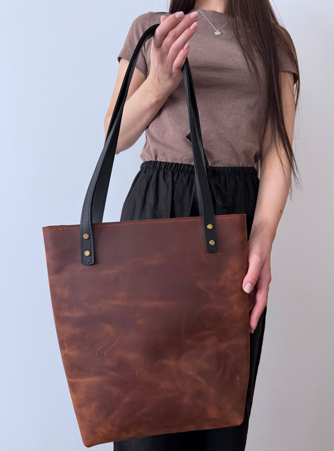Cognac Smooth Pebbled Leather Tote Bag