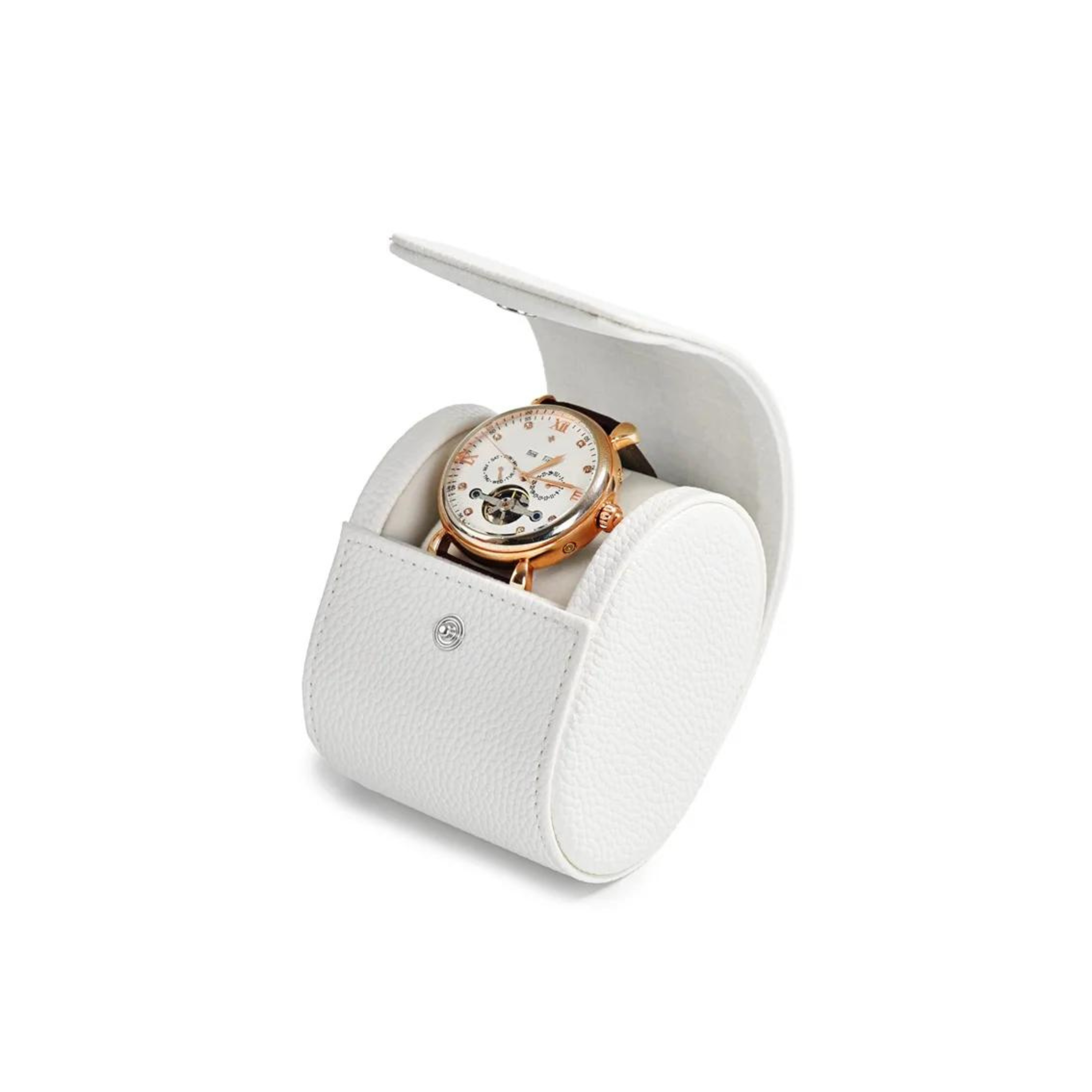 Classic Design White Leather Watch Case - 1 Slot - Leather Purse Backpack