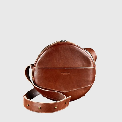 round leather bag