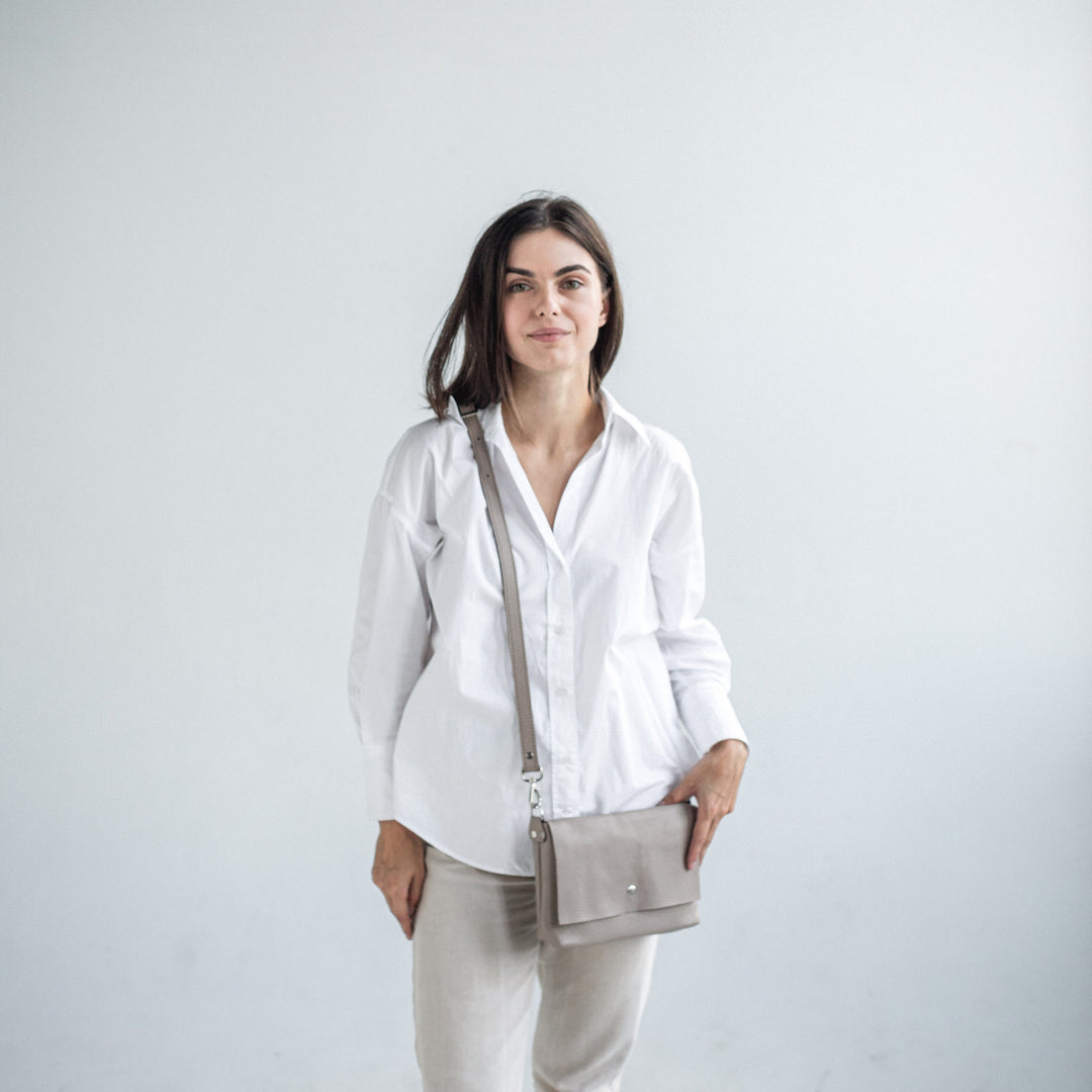 Beige pebbled leather crossbody bag - Leather Purse Backpack