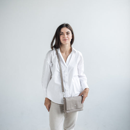 Beige pebbled leather crossbody bag - Leather Purse Backpack