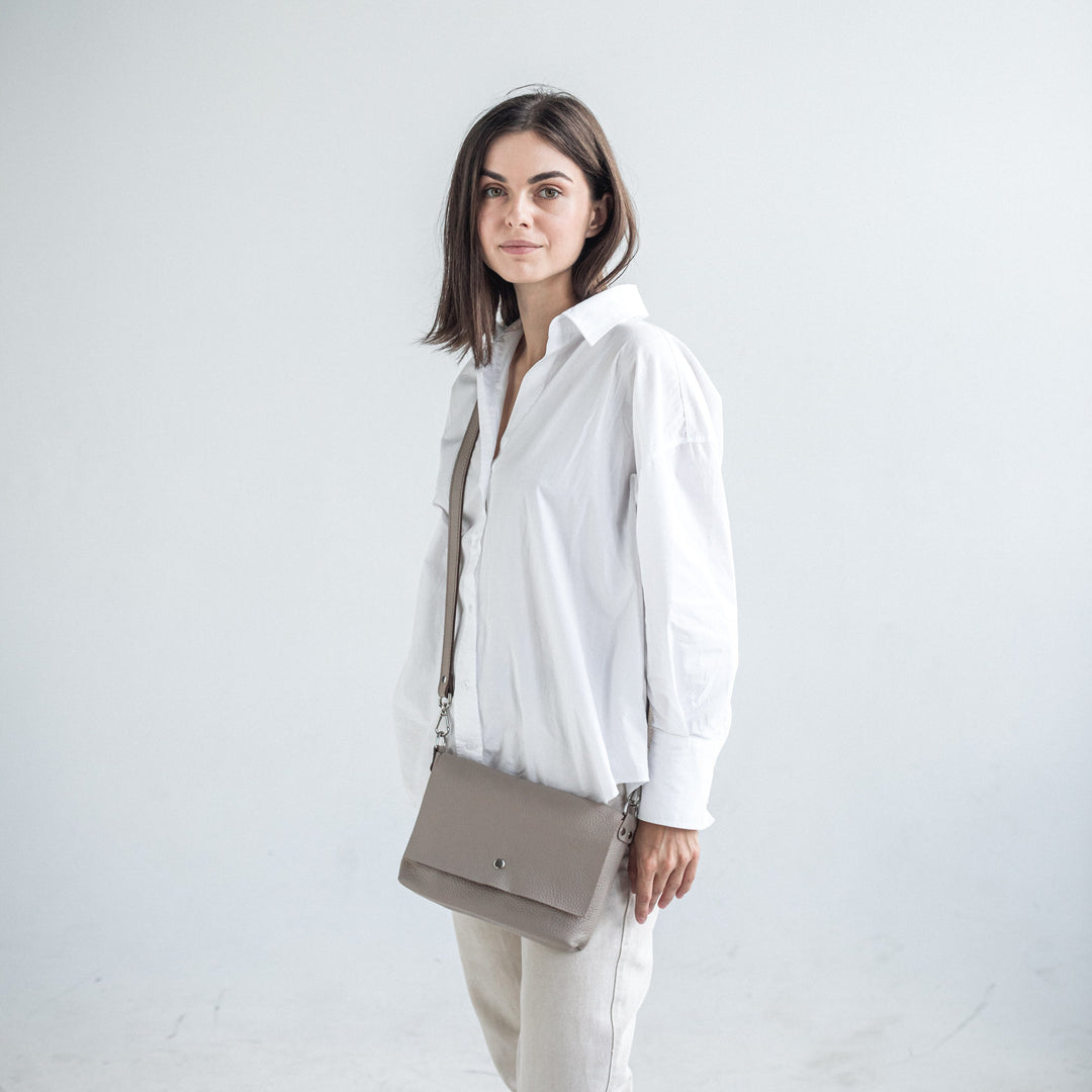 Beige pebbled leather crossbody bag - Leather Purse Backpack