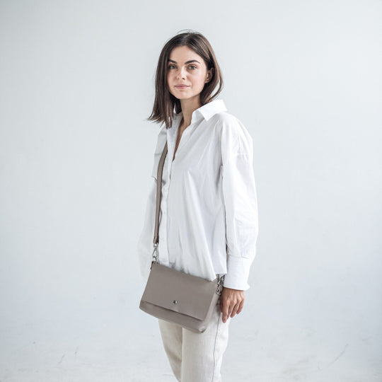Beige pebbled leather crossbody bag - Leather Purse Backpack