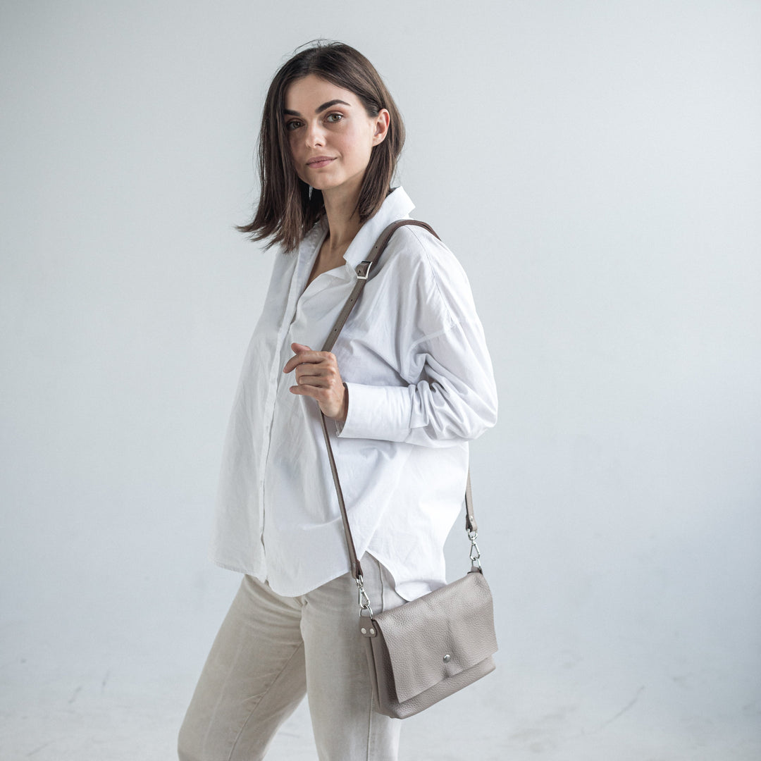 Beige pebbled leather crossbody bag - Leather Purse Backpack