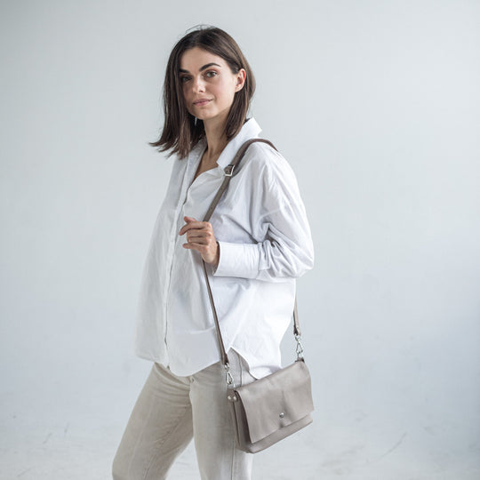 Beige pebbled leather crossbody bag - Leather Purse Backpack