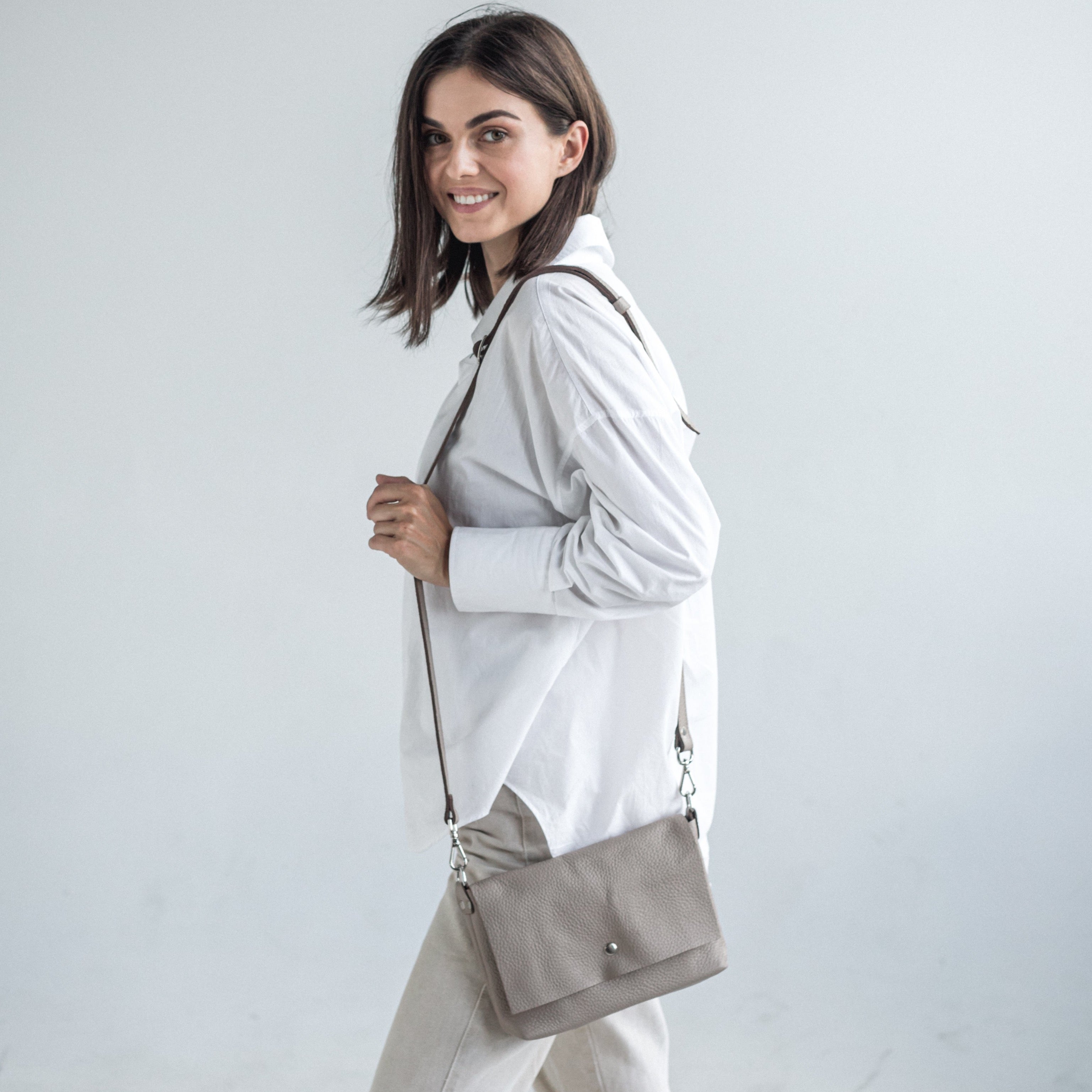 Beige pebbled leather crossbody bag - Leather Purse Backpack