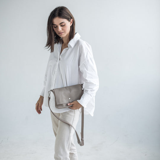 Beige pebbled leather crossbody bag - Leather Purse Backpack