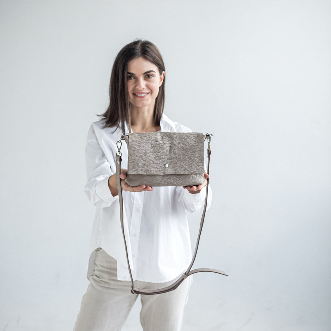 Beige pebbled leather crossbody bag - Leather Purse Backpack