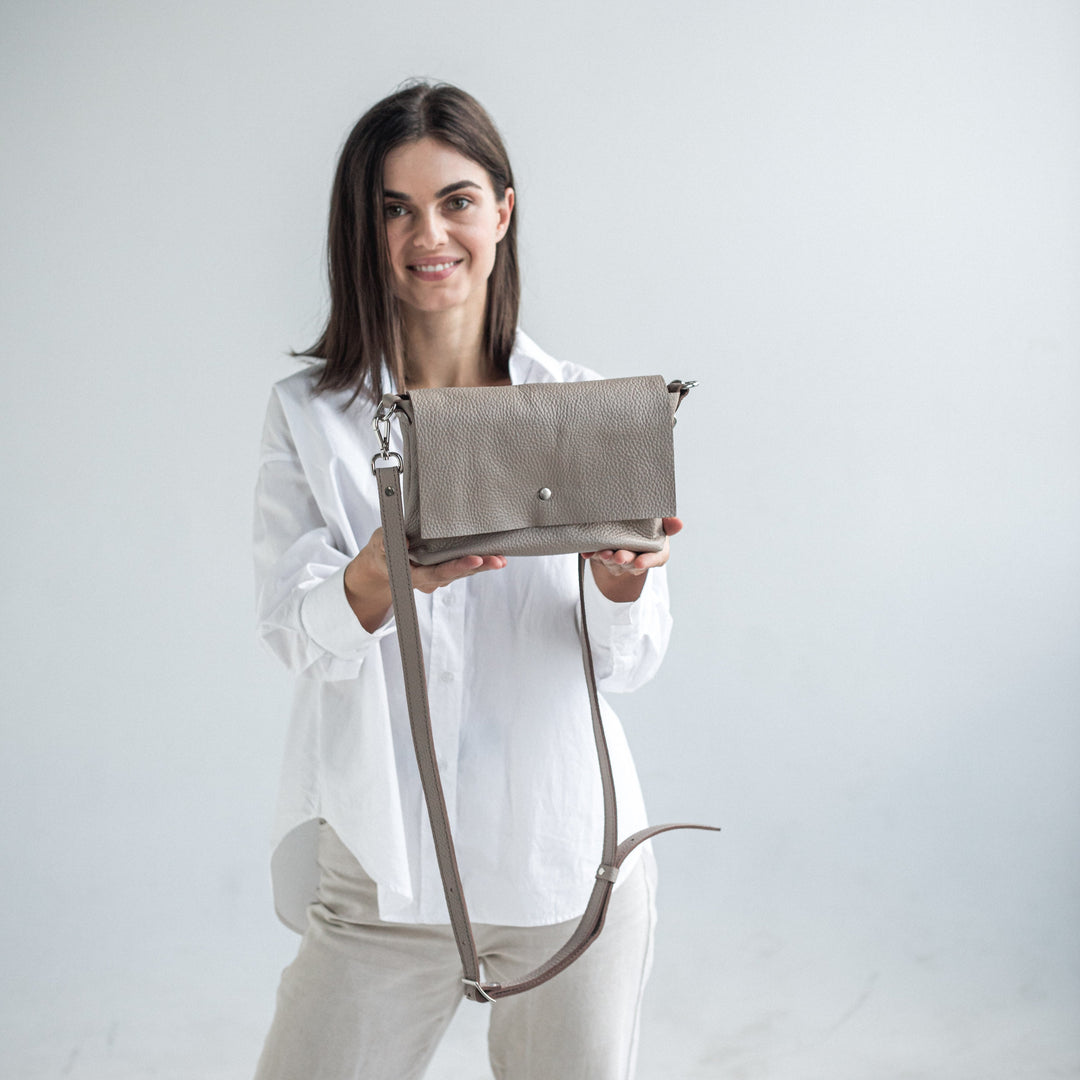 Beige pebbled leather crossbody bag - Leather Purse Backpack