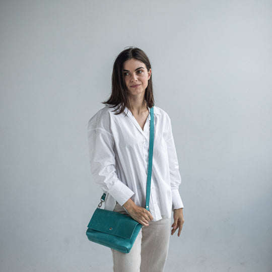 Mint leather crossbody bag - Leather Purse Backpack