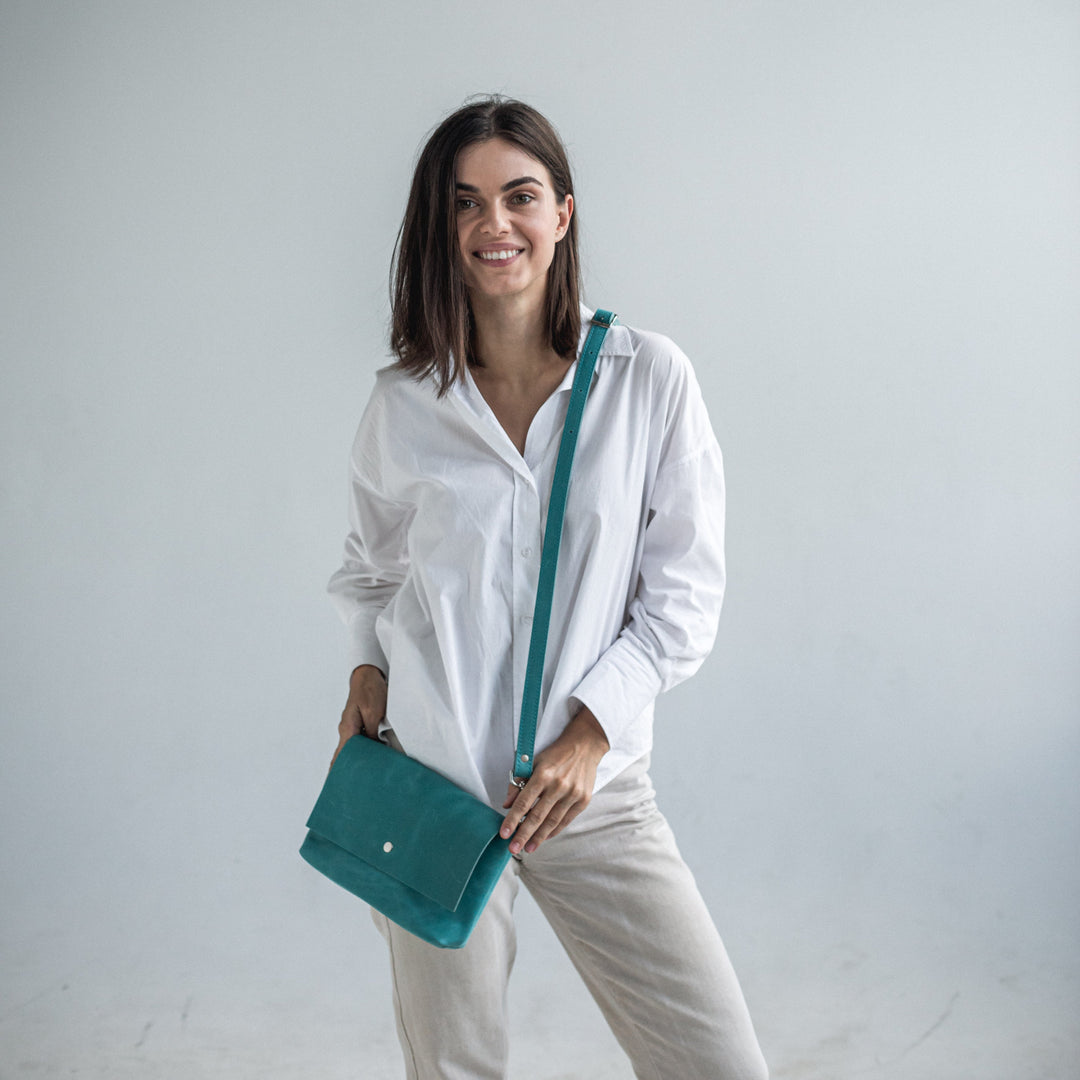 Mint leather crossbody bag - Leather Purse Backpack
