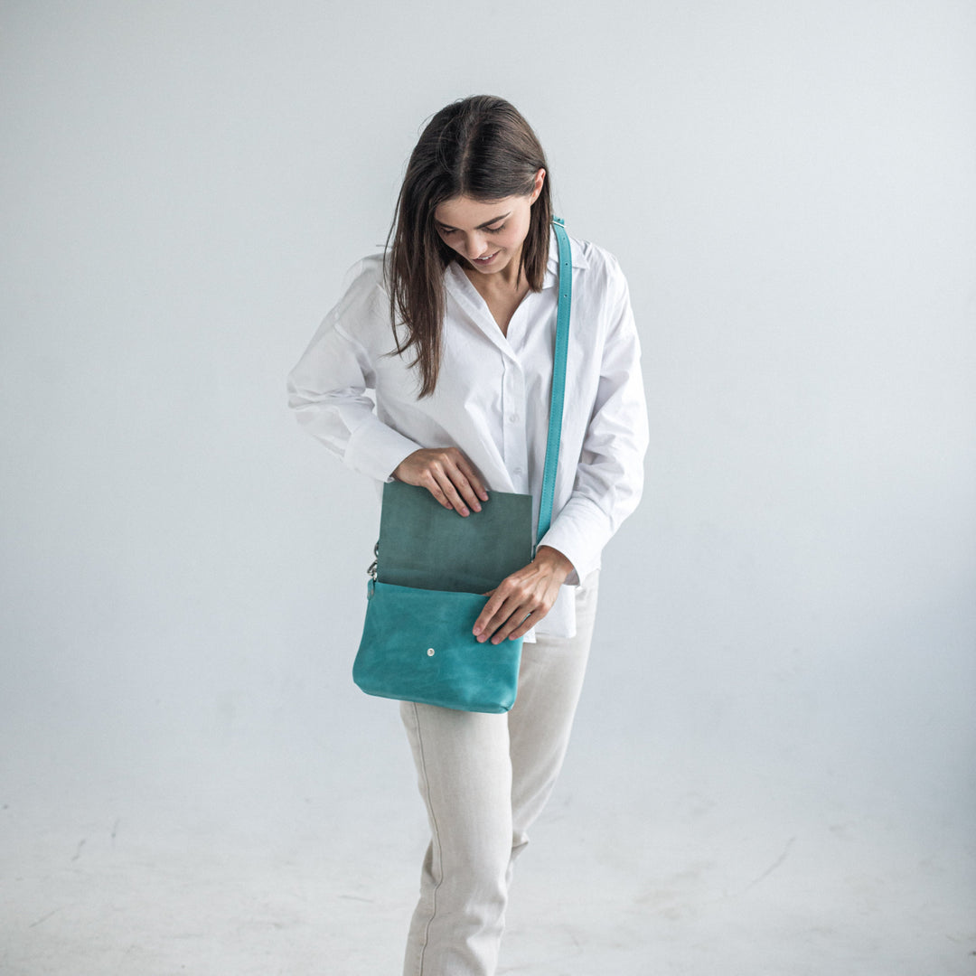 Mint leather crossbody bag - Leather Purse Backpack