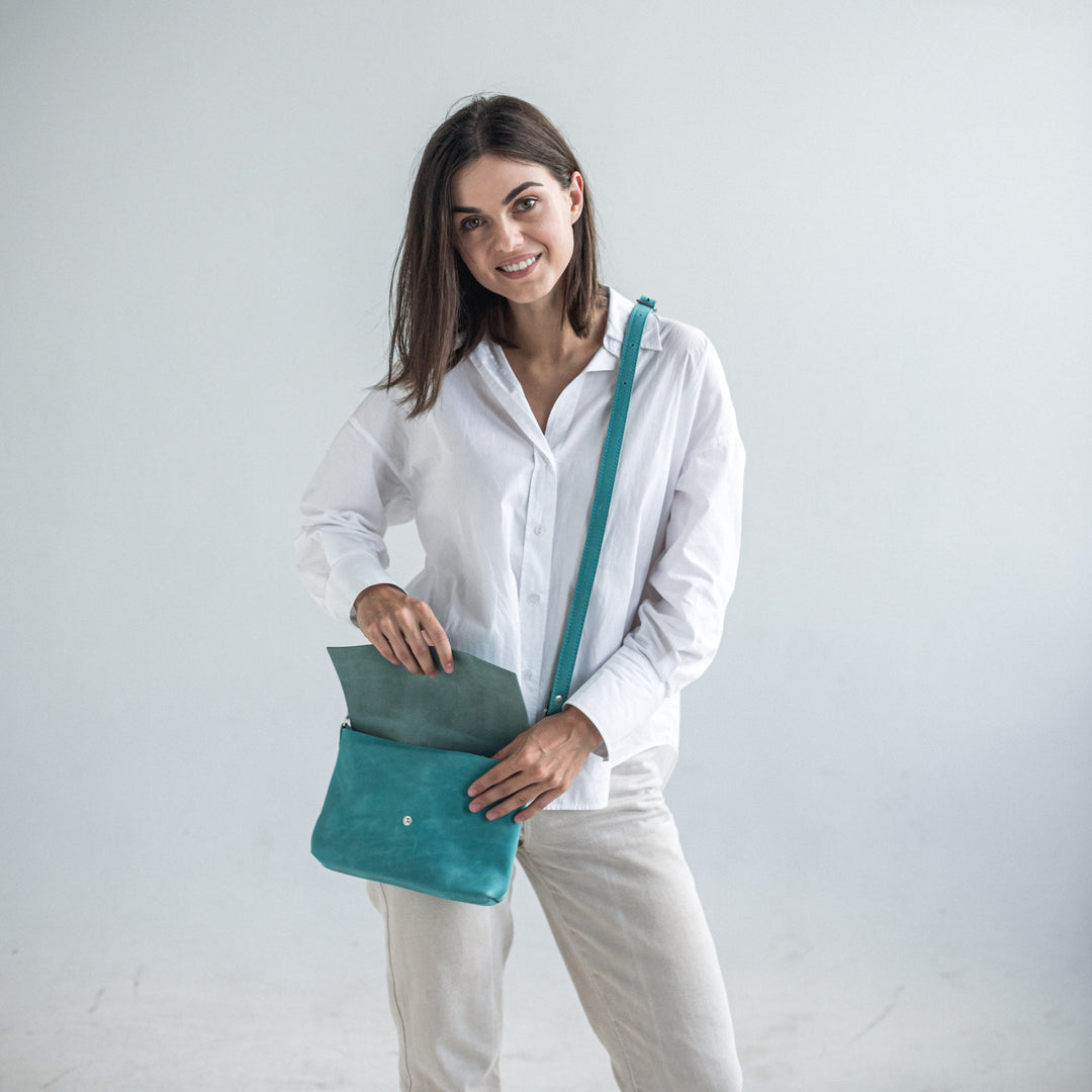 Mint leather crossbody bag - Leather Purse Backpack