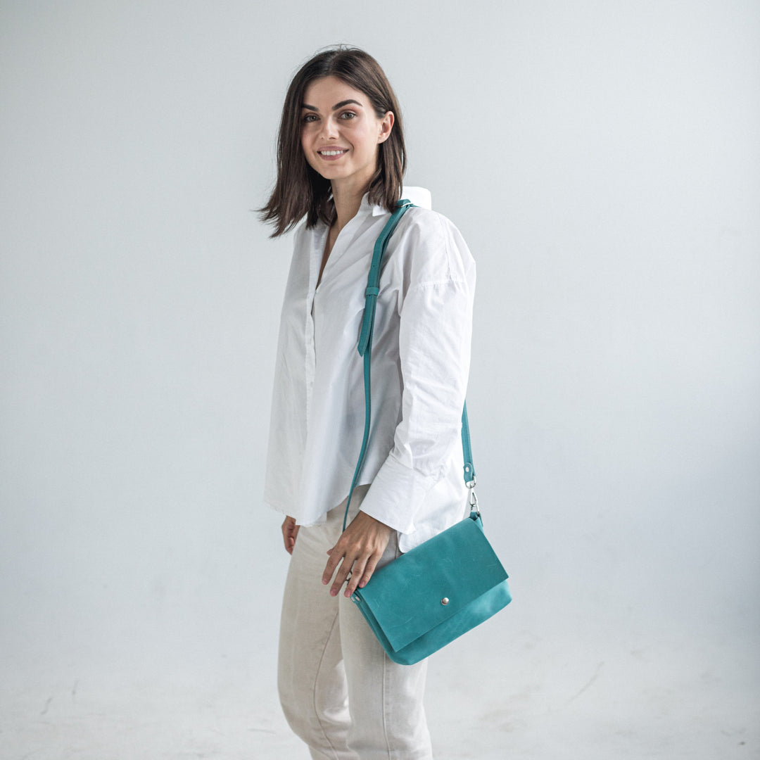 Mint leather crossbody bag - Leather Purse Backpack
