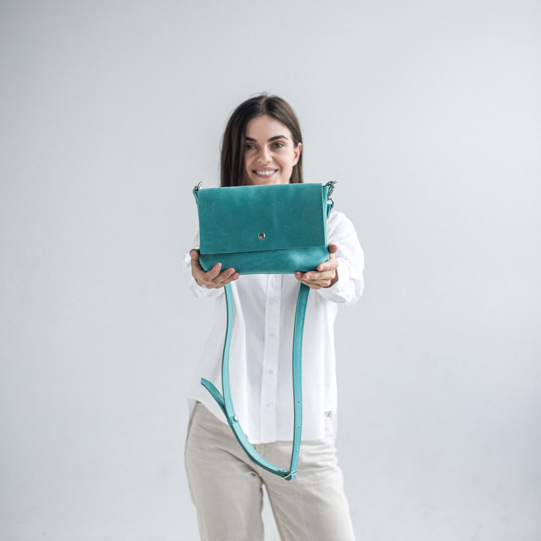 Mint leather crossbody bag - Leather Purse Backpack