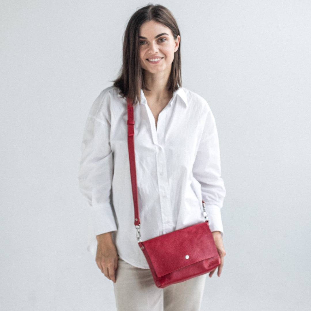 Red pebbled leather crossbody bag - Leather Purse Backpack