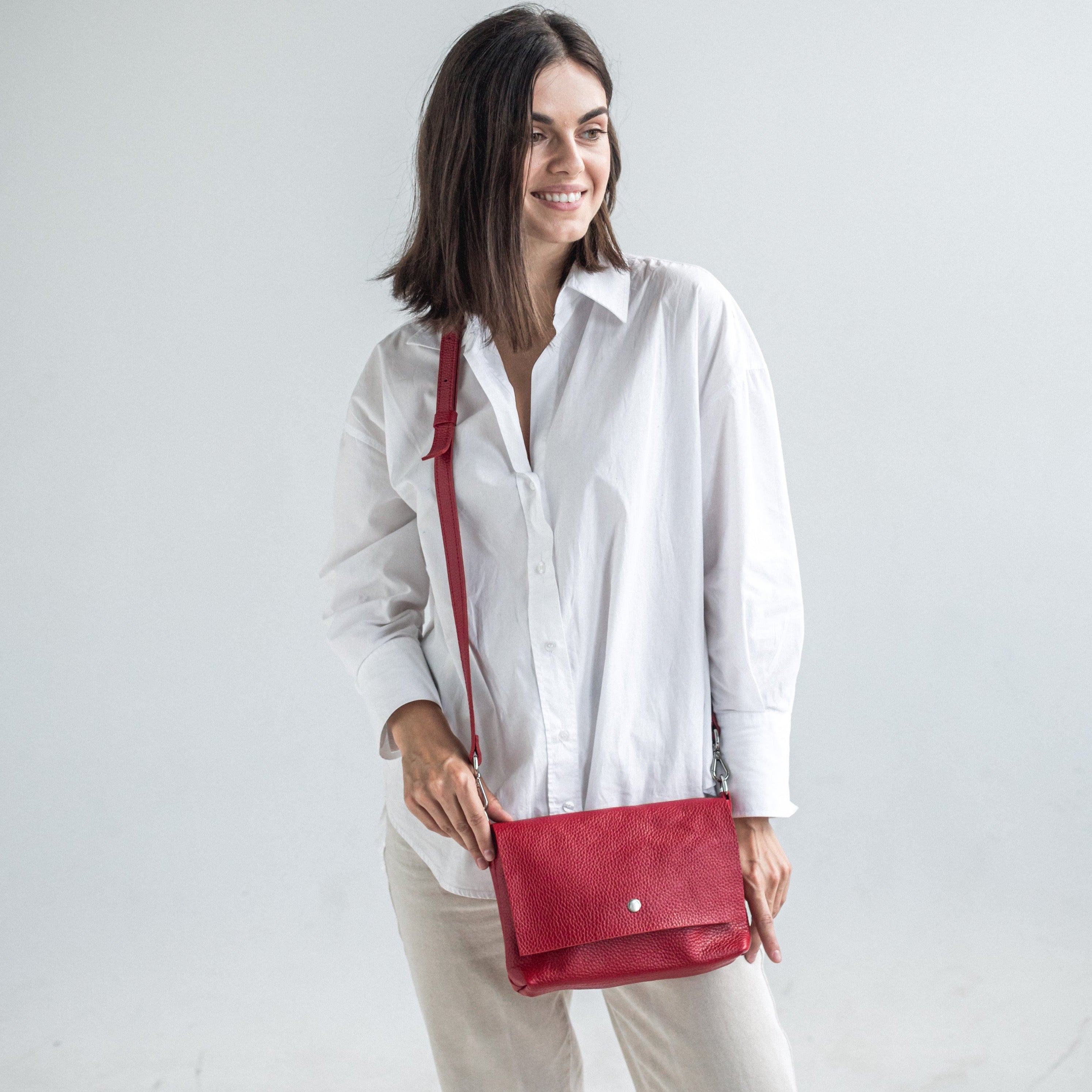 Red pebbled leather crossbody bag - Leather Purse Backpack