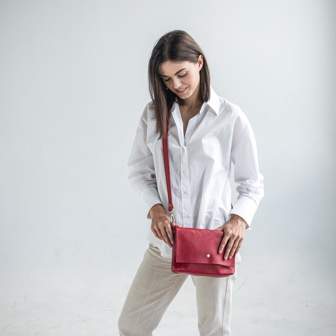 Red pebbled leather crossbody bag - Leather Purse Backpack