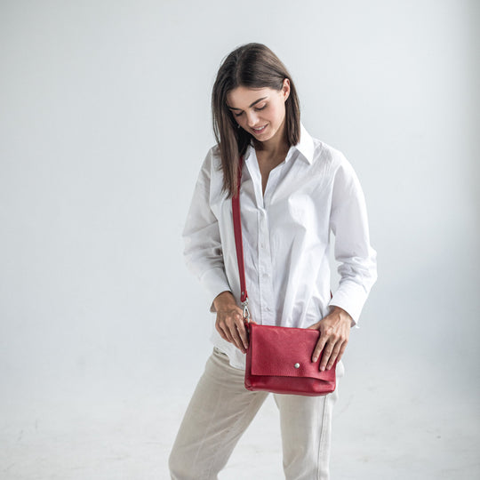 Red pebbled leather crossbody bag - Leather Purse Backpack
