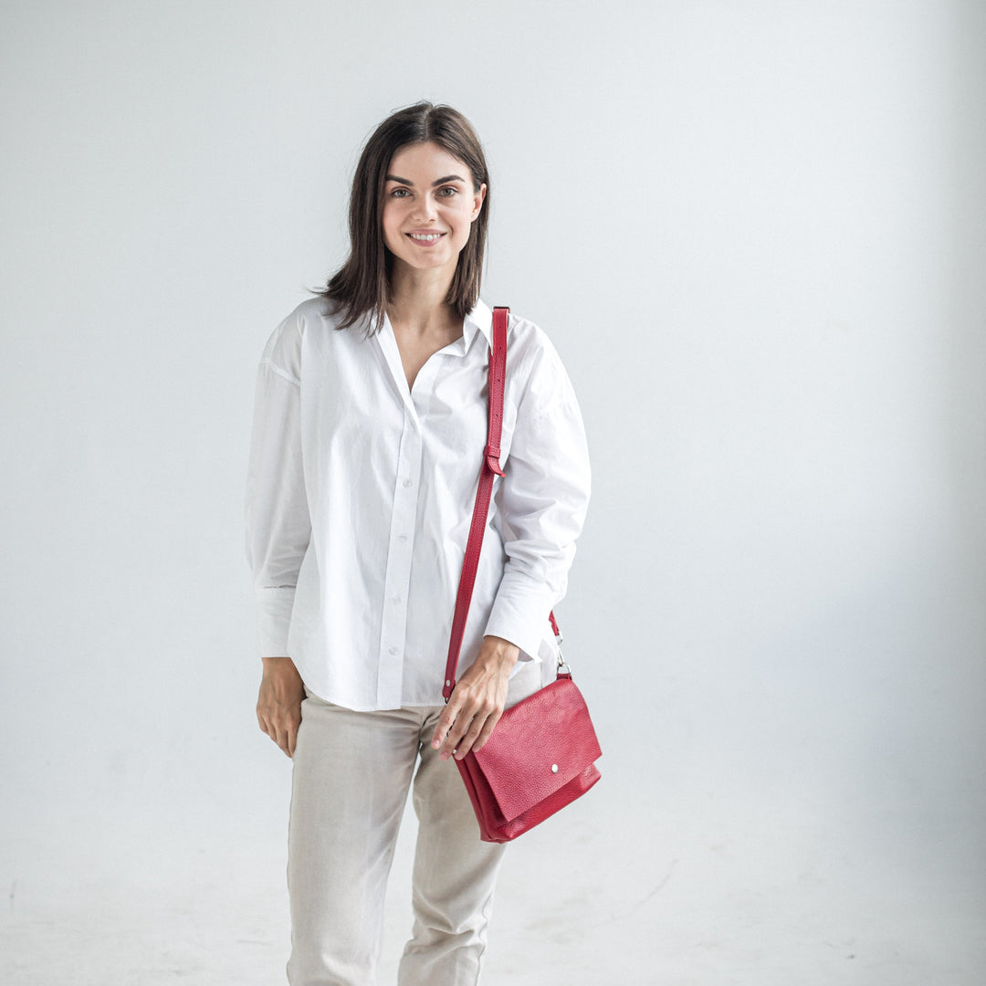 Red pebbled leather crossbody bag - Leather Purse Backpack