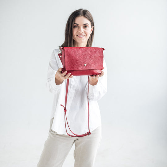 Red pebbled leather crossbody bag - Leather Purse Backpack