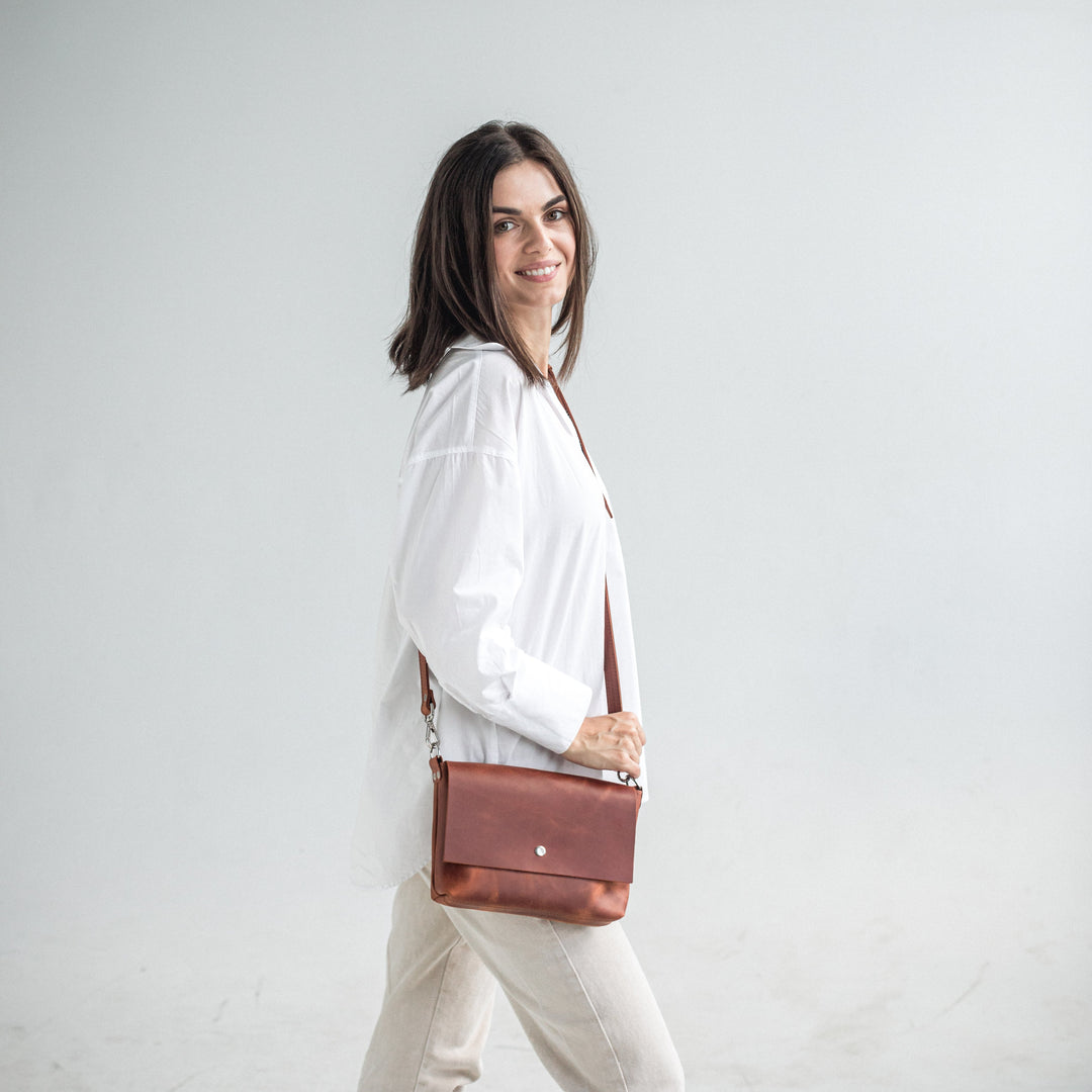 Cognac leather crossbody bag - Leather Purse Backpack