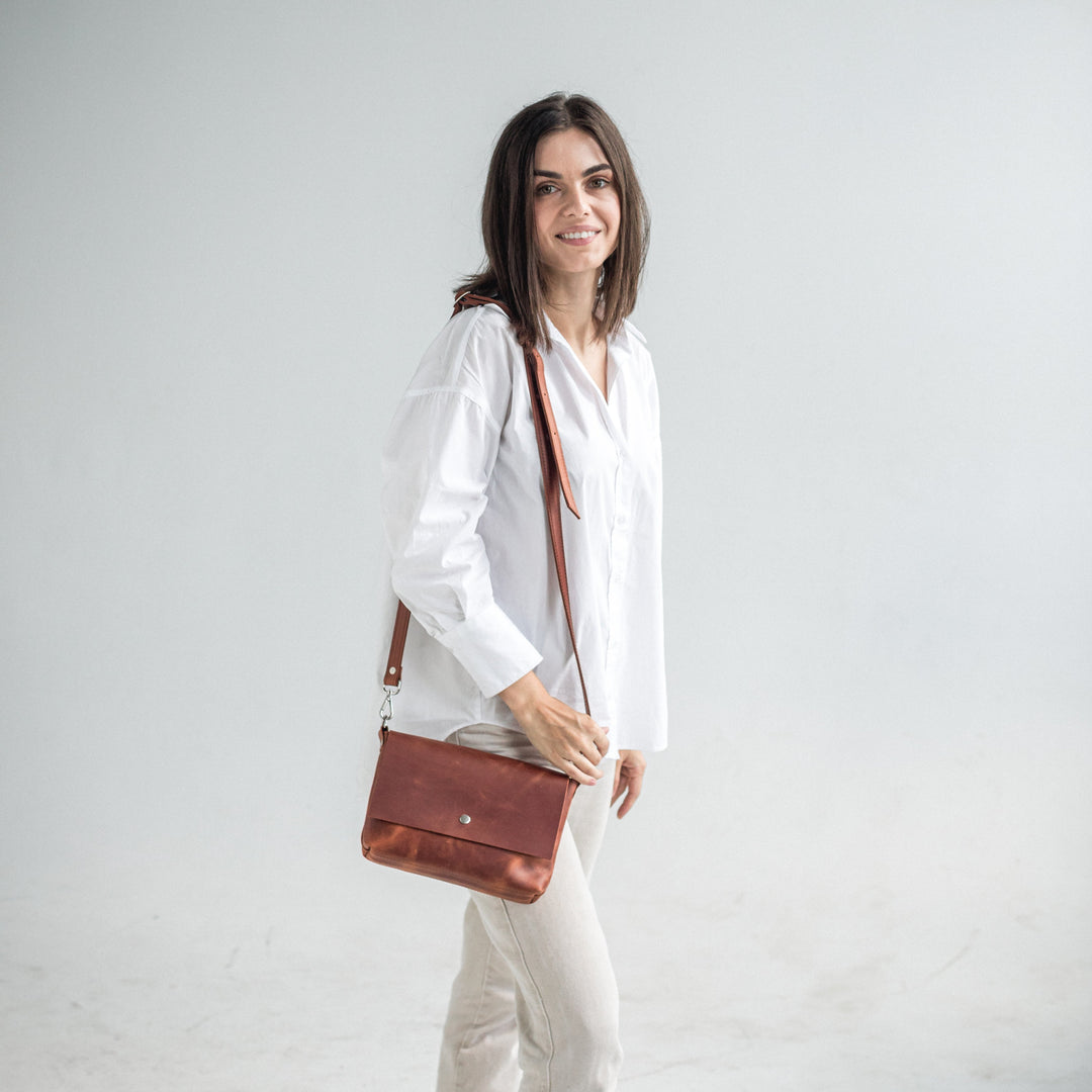 Cognac leather crossbody bag - Leather Purse Backpack