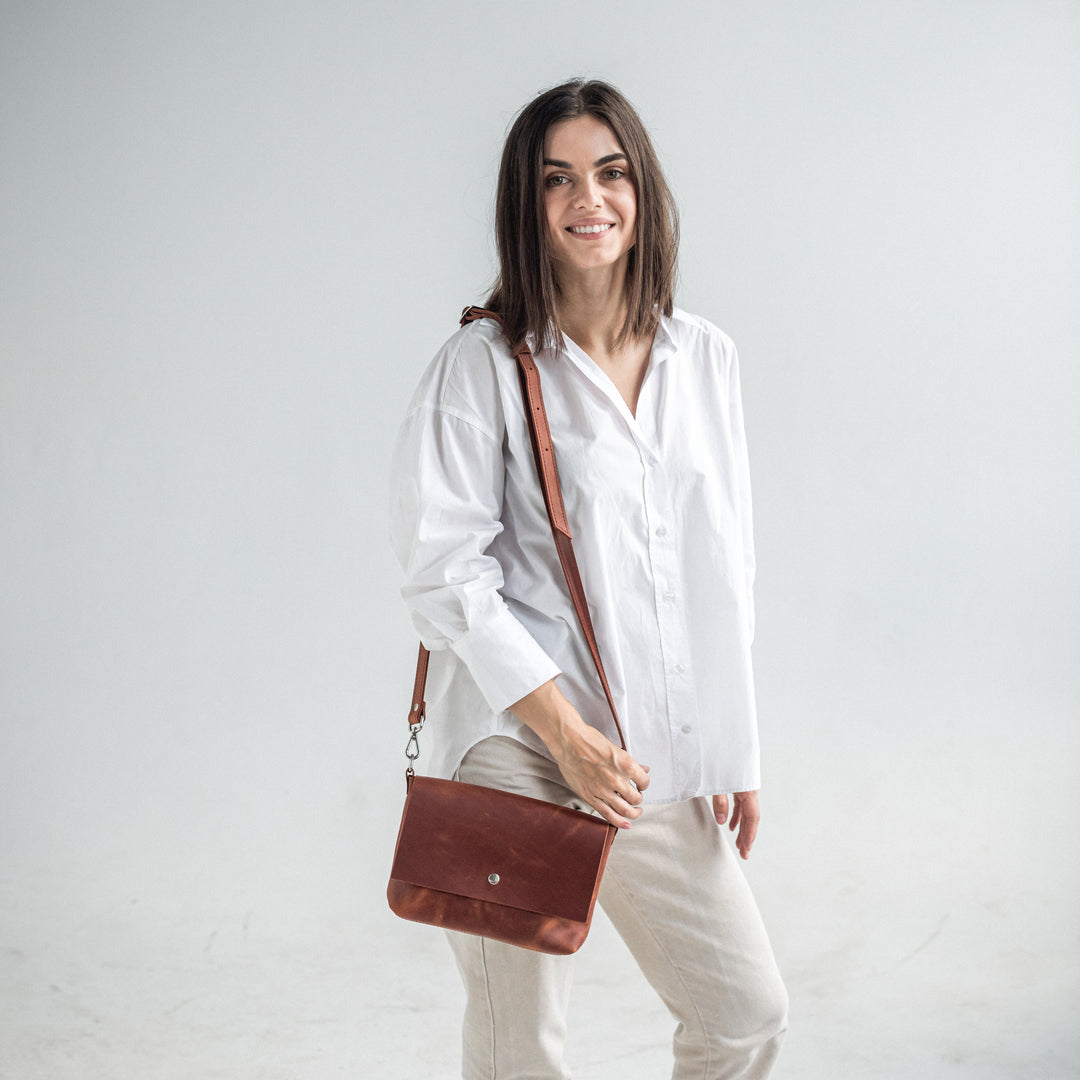 Cognac leather crossbody bag - Leather Purse Backpack