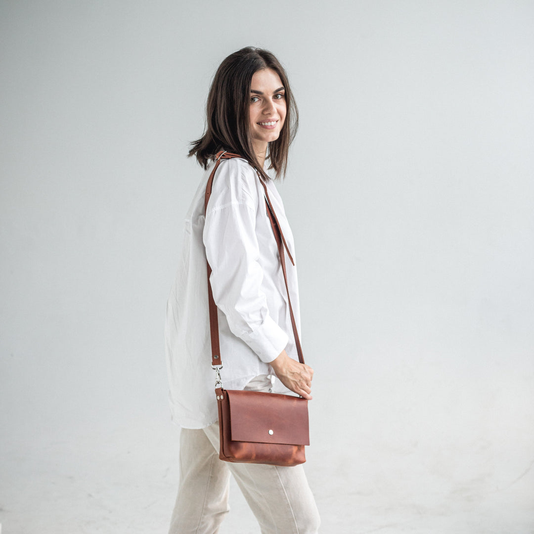 Cognac leather crossbody bag - Leather Purse Backpack