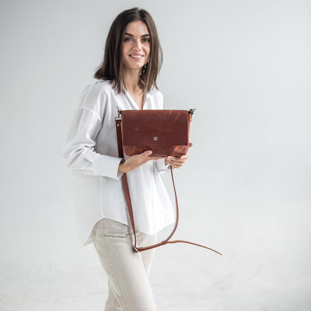 Cognac leather crossbody bag - Leather Purse Backpack