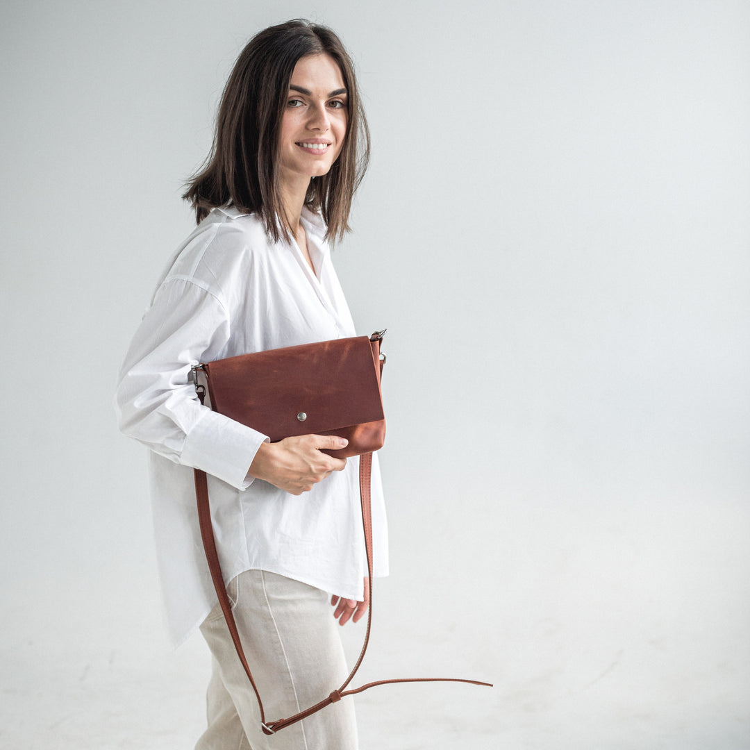 Cognac leather crossbody bag - Leather Purse Backpack