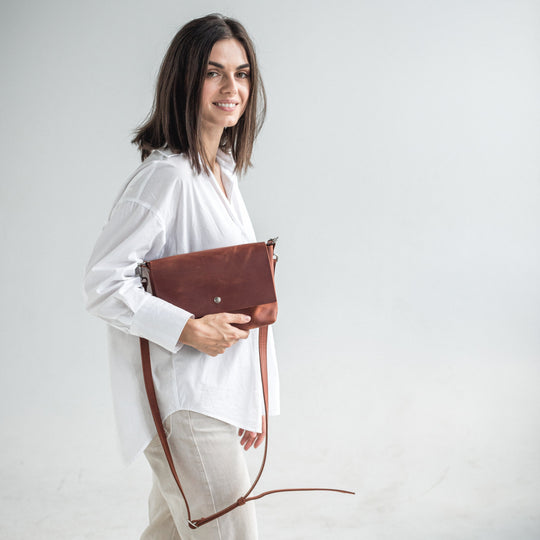 Cognac leather crossbody bag - Leather Purse Backpack