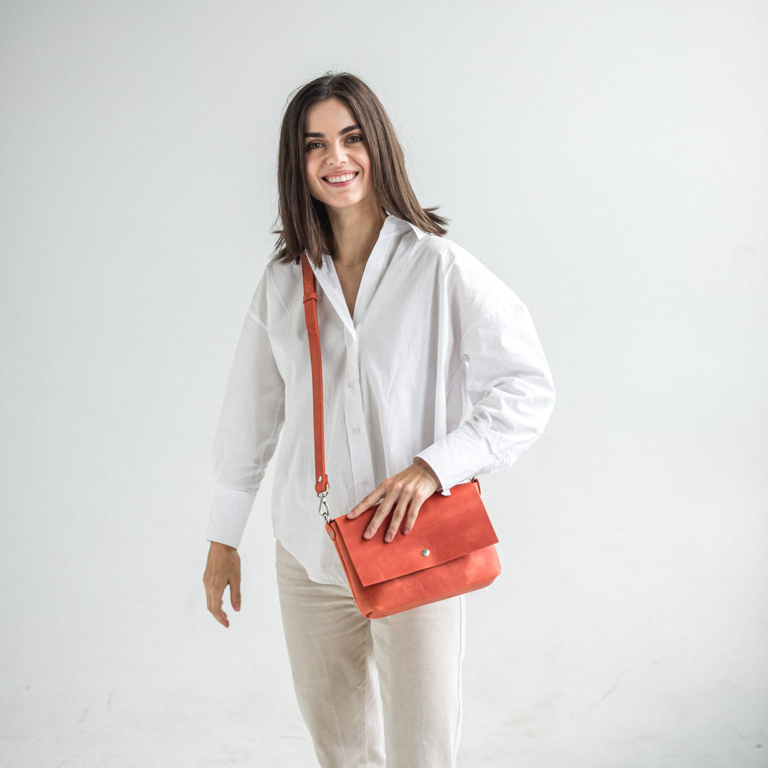 Orange leather crossbody bag - Leather Purse Backpack