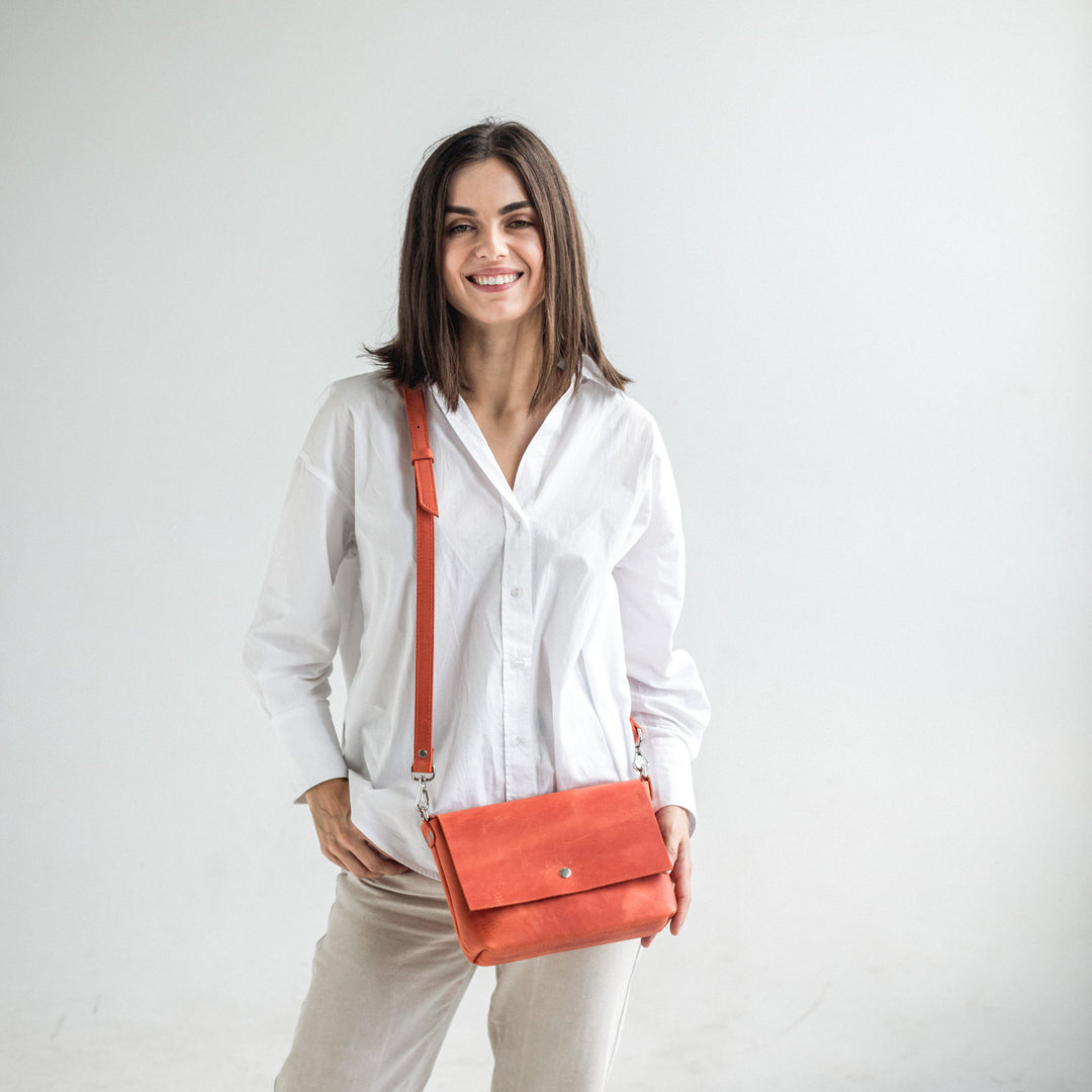 Orange leather crossbody bag - Leather Purse Backpack