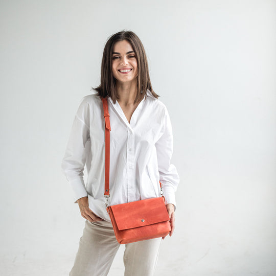 Orange leather crossbody bag - Leather Purse Backpack