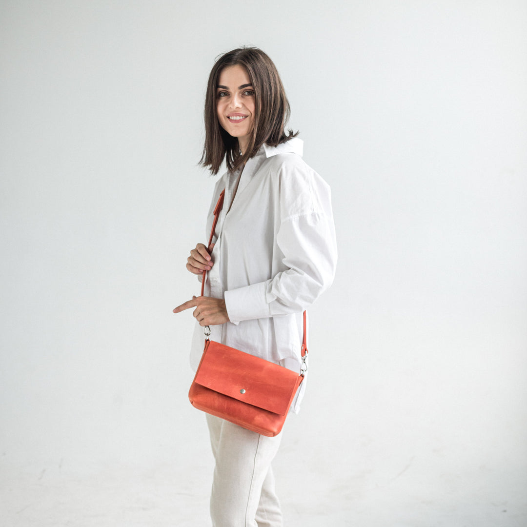 Orange leather crossbody bag - Leather Purse Backpack